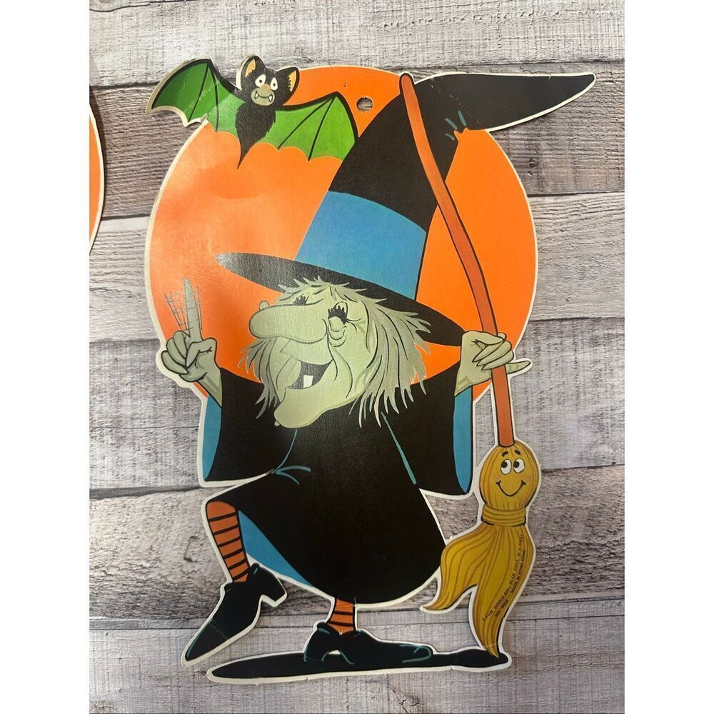 VTG Fun World Halloween Die Cut Decor Lot No 9408 Pumpkin Cat Witch 70s 80s - Picture 5 of 10